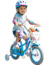 Kids bike with removable storage basket, dual brakes, and adjustable seat for comfortable riding outdoors.