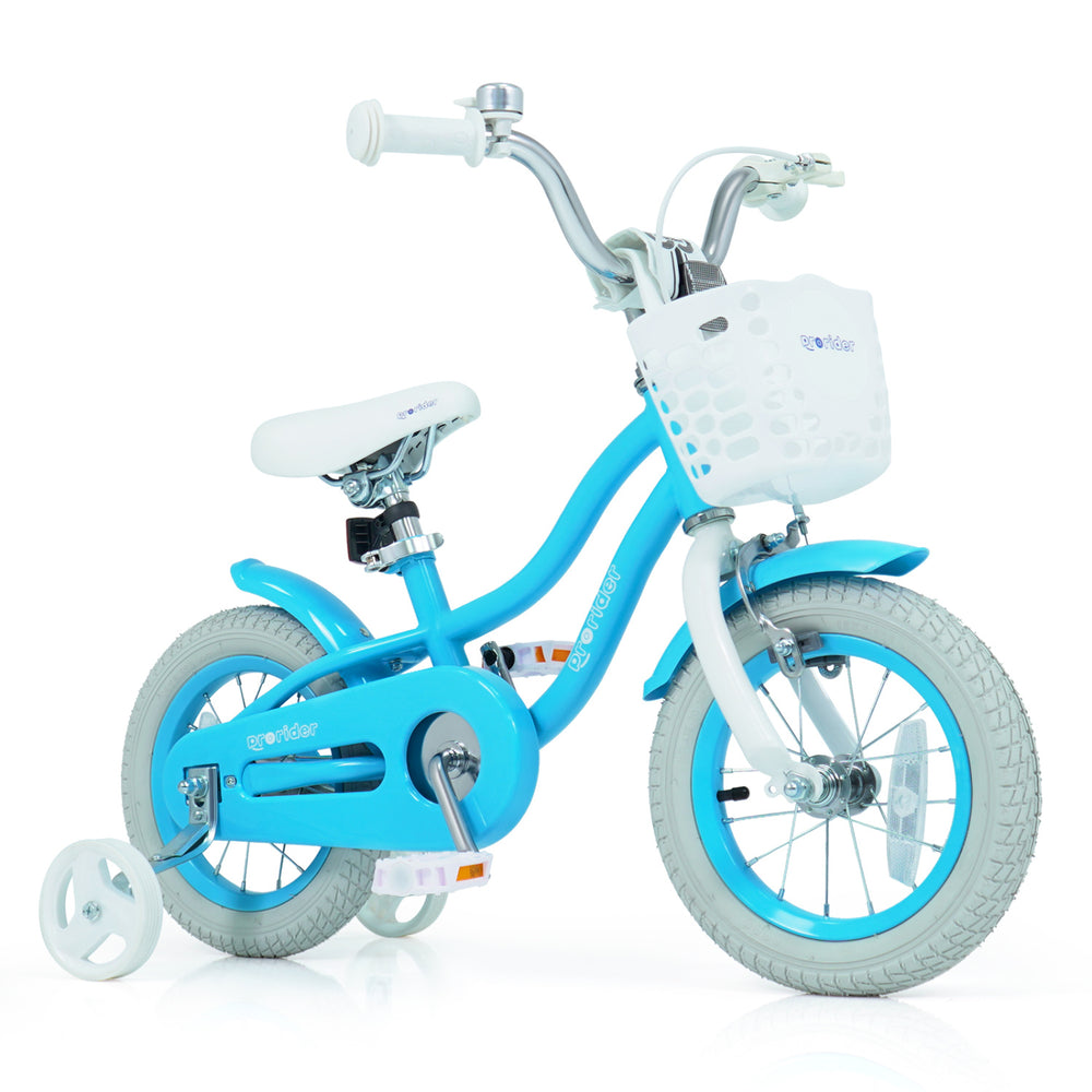 Kids bike with a removable storage basket, dual brakes, and adjustable seat, perfect for outdoor fun and learning to.