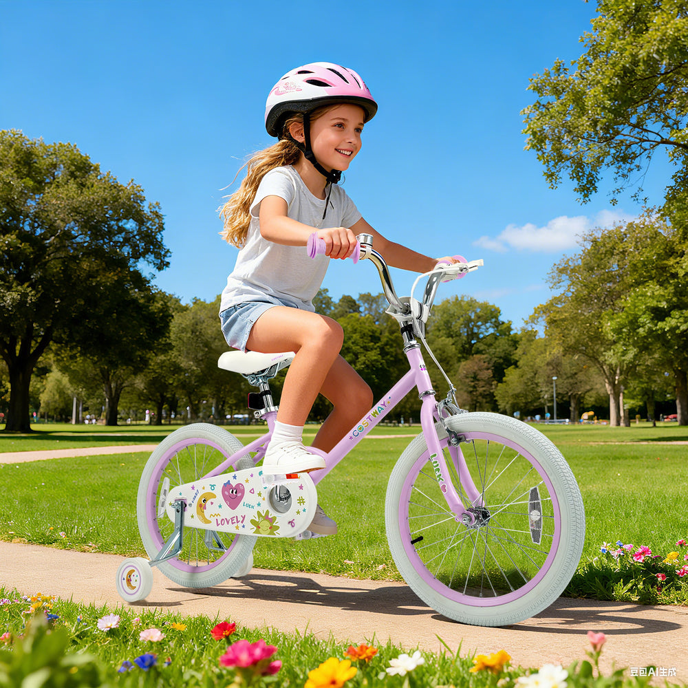 12/14/16/18 Inch Kids Bike Adjustable for 3-8 Years Old Children Purple - Stars & Moon-18 inches - Gallery View 1 of 9