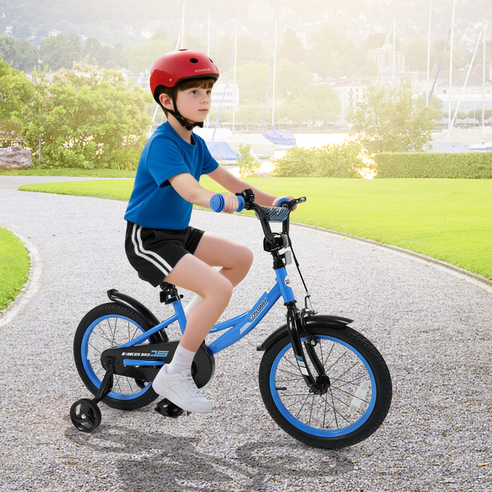 12/14/16/18 Inches Kids Bike with Removable Training Wheels and Adjustable Seatfor 3-8 Years Old Navy-16 inches - Gallery View 1 of 10