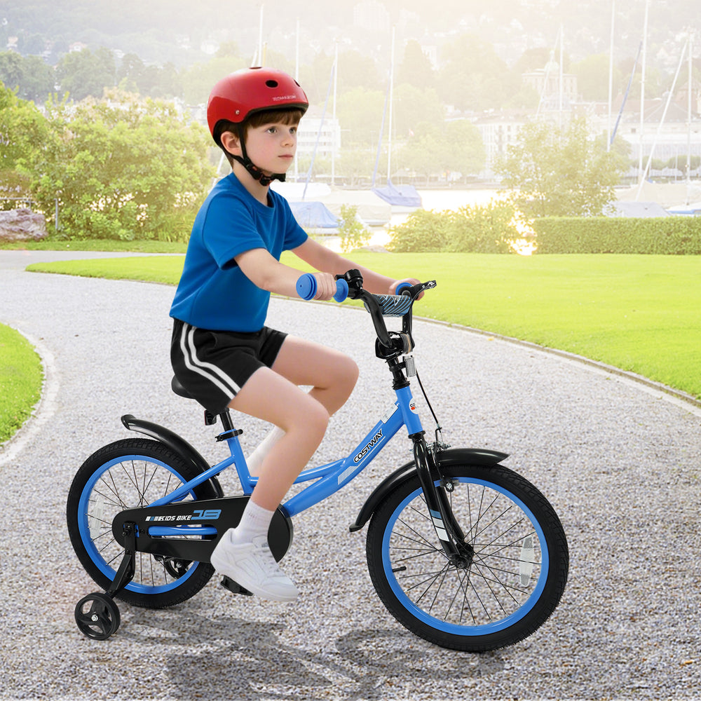 12/14/16/18 Inches Kids Bike with Removable Training Wheels and Adjustable Seatfor 3-8 Years Old Navy-18 inches - Gallery View 1 of 10