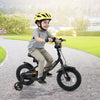 Kids bike with removable training wheels, adjustable seat, and dual brakes, perfect for ages 3-8, shown on a path.
