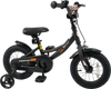 Kids bike with removable training wheels, adjustable seat, and dual brakes, perfect for ages 3-8, in black color.
