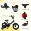 Kids bike with removable training wheels, adjustable seat, and dual brakes, perfect for ages 3-8, shown in black.