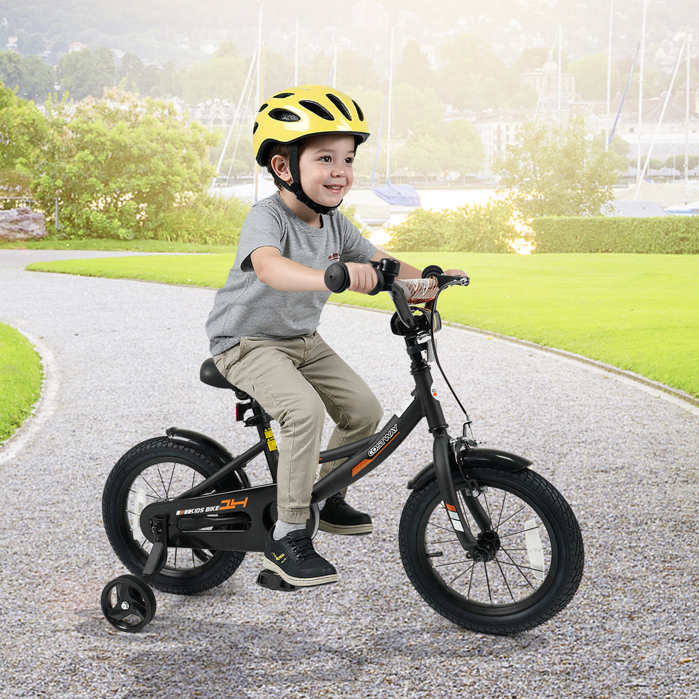 12/14/16/18 Inches Kids Bike with Removable Training Wheels and Adjustable Seatfor 3-8 Years Old Black-14 inches - Gallery View 1 of 10