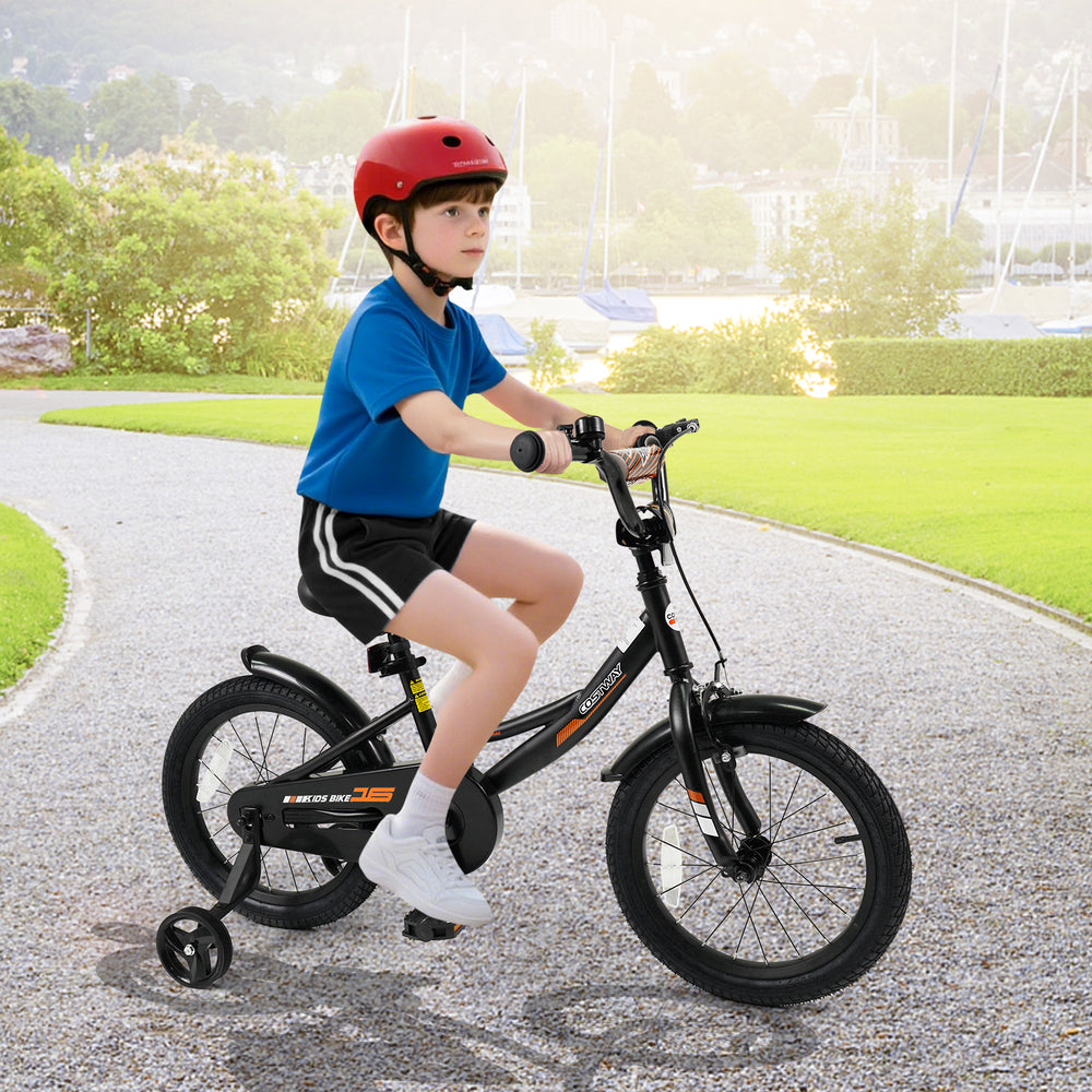 12/14/16/18 Inches Kids Bike with Removable Training Wheels and Adjustable Seatfor 3-8 Years Old Black-16 inches - Gallery View 1 of 10