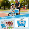 Kids bike with training wheels and removable basket in navy color, featuring colorful patterns for outdoor fun.