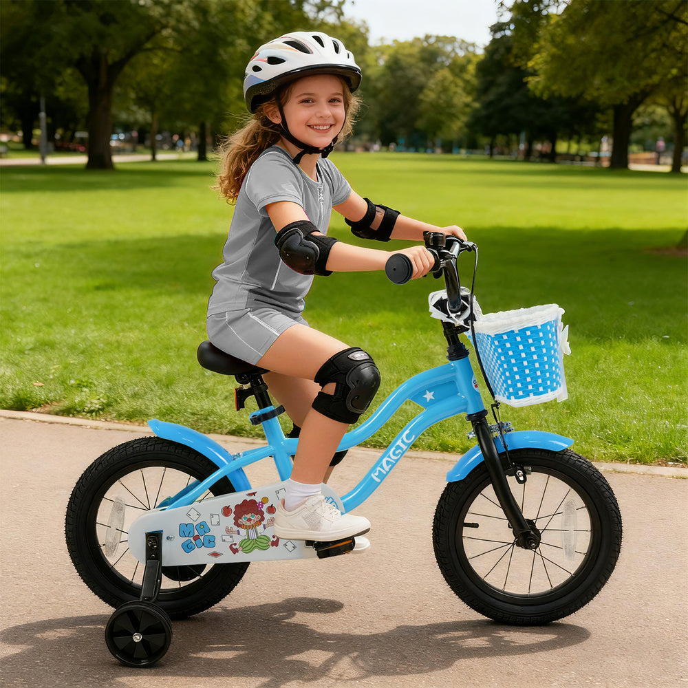 12/14/16 Inch Kids Bike with Training Wheels and Basket Navy Color-14 - Gallery View 1 of 9
