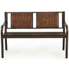 Patio garden bench with powder coated steel frame and PE rattan backrest, perfect for backyard relaxation.