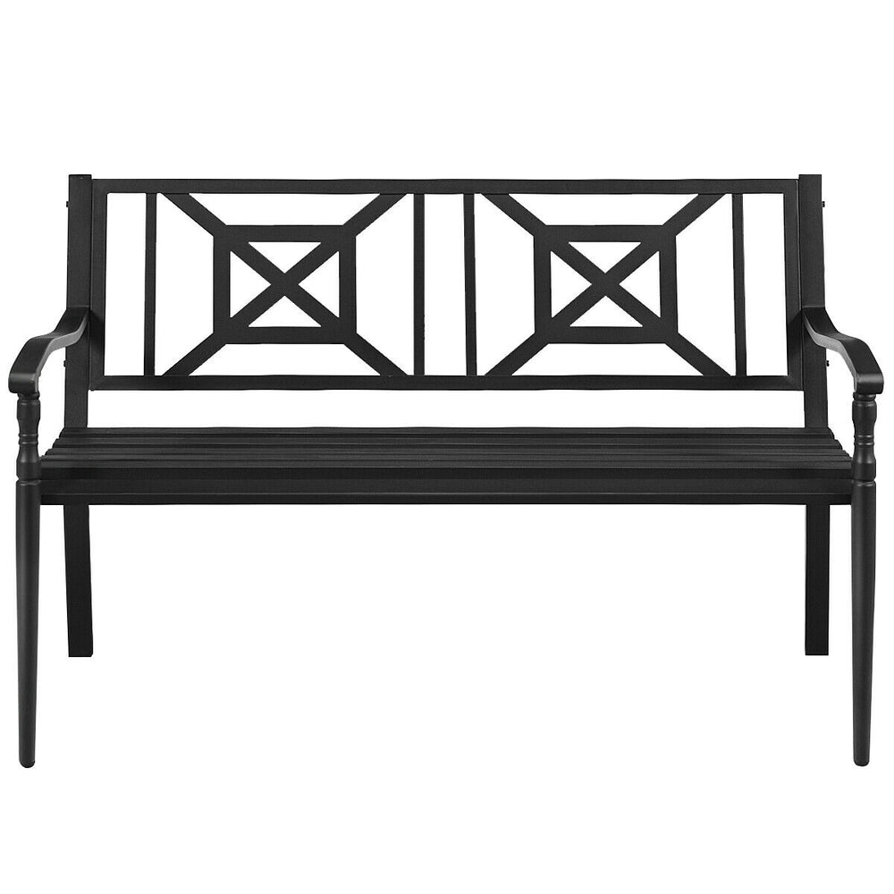 Patio garden bench with powder coated steel frame, spacious seat for 2-3 people, ideal for backyard or poolside use.