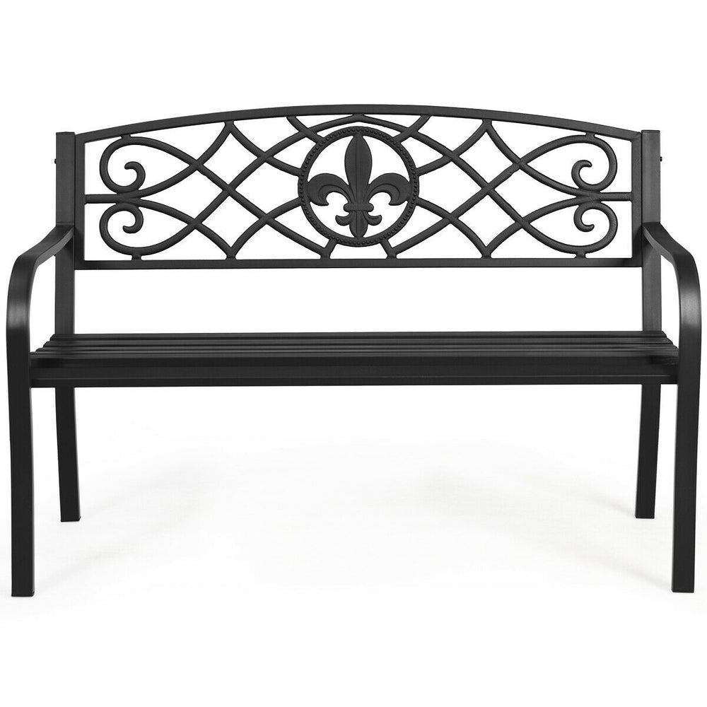 Heavy-duty 50-inch metal garden bench with exquisite backrest, perfect for outdoor spaces like gardens and patios.