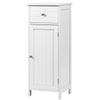 Wooden bathroom floor storage cabinet in pure white with a drawer and adjustable shelf, perfect for stylish.