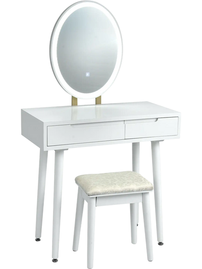 Costway Touch Screen Lighted Mirror Makeup Vanity Table Stool Set 06825394 New