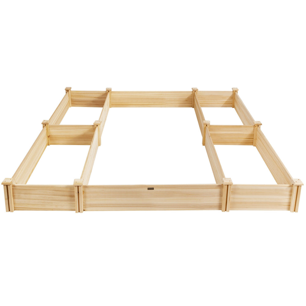 U-shaped wooden garden raised bed made of natural fir wood with five planter boxes, perfect for backyard and patio.
