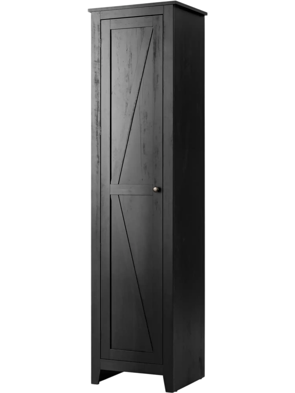 Slim black linen tower storage cabinet with sturdy build and anti-toppling device, perfect for stylish storage in damp.
