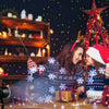 Outdoor waterproof Christmas snowflake LED projector lights creating a snow flurry effect, ideal for festive.