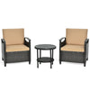 Cushioned patio chair featuring a durable PE rattan weave and ergonomic armrests, ideal for comfortable outdoor seating.