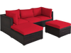 L-shaped patio rattan sofa set featuring a sturdy steel frame and plush red cushions, ideal for outdoor gatherings.