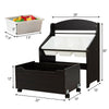 Kids wooden toy storage unit organizer in espresso with rolling toy box and three removable plastic bins for easy.