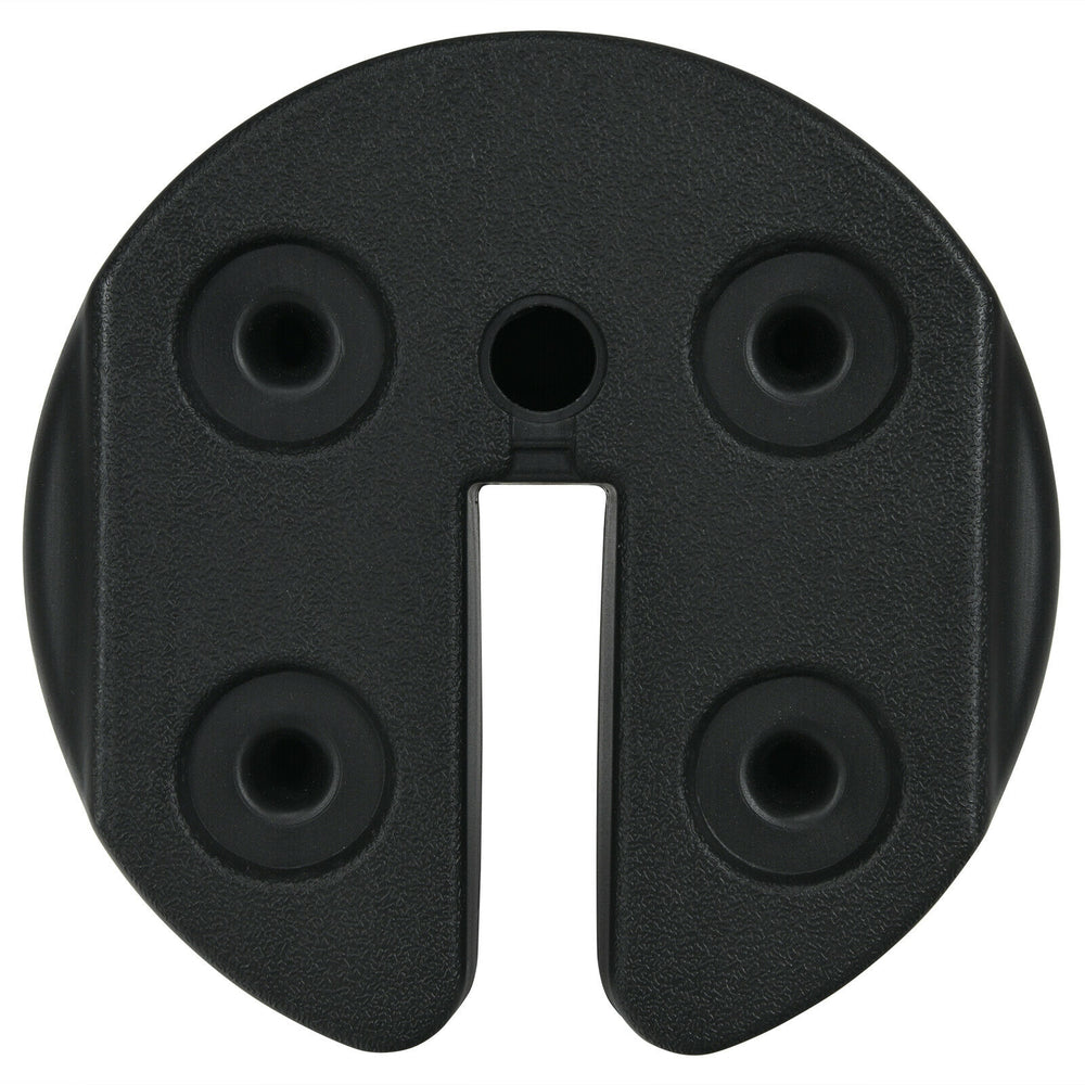 No-pinch design canopy weight plate with four connection points, made of weather-resistant PE for outdoor use.