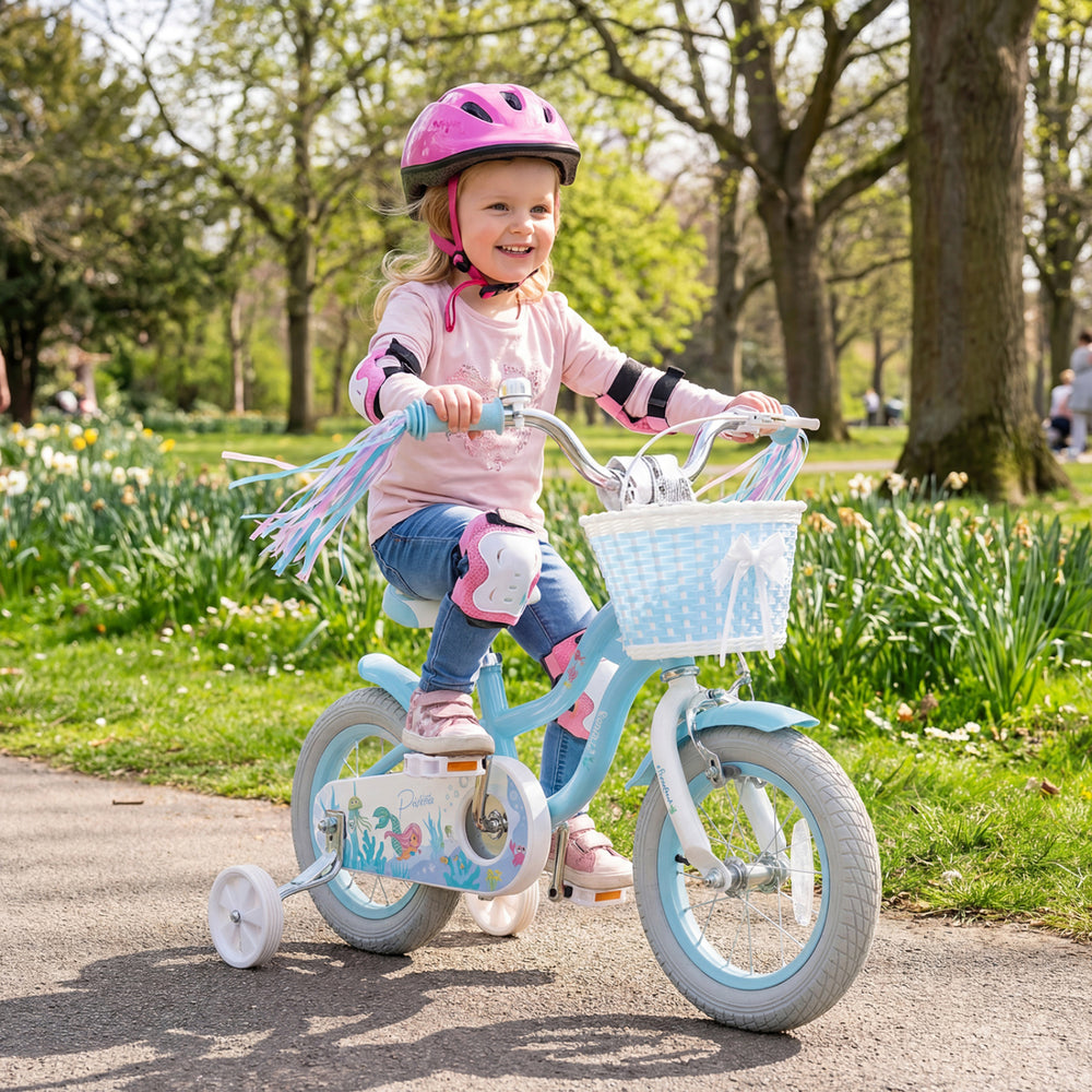12-20 Inch Kids Bike Adjustable with Basket and Streamers Blue - Princess of the Sea Theme-12 Inch - Gallery View 1 of 10
