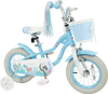 Blue 12-inch kids bike with Princess of the Sea theme, adjustable seat, basket, streamers, and training wheels for.