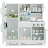 White kitchen pretend play cookware set for kids featuring a water dispenser, removable sink, and stylish design.