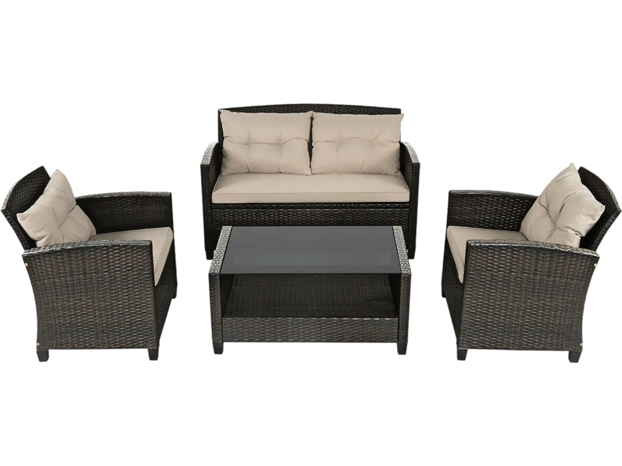 Costway 4-Piece Outdoor Rattan Patio Furniture Set w/ Glass Table 13796052 New
