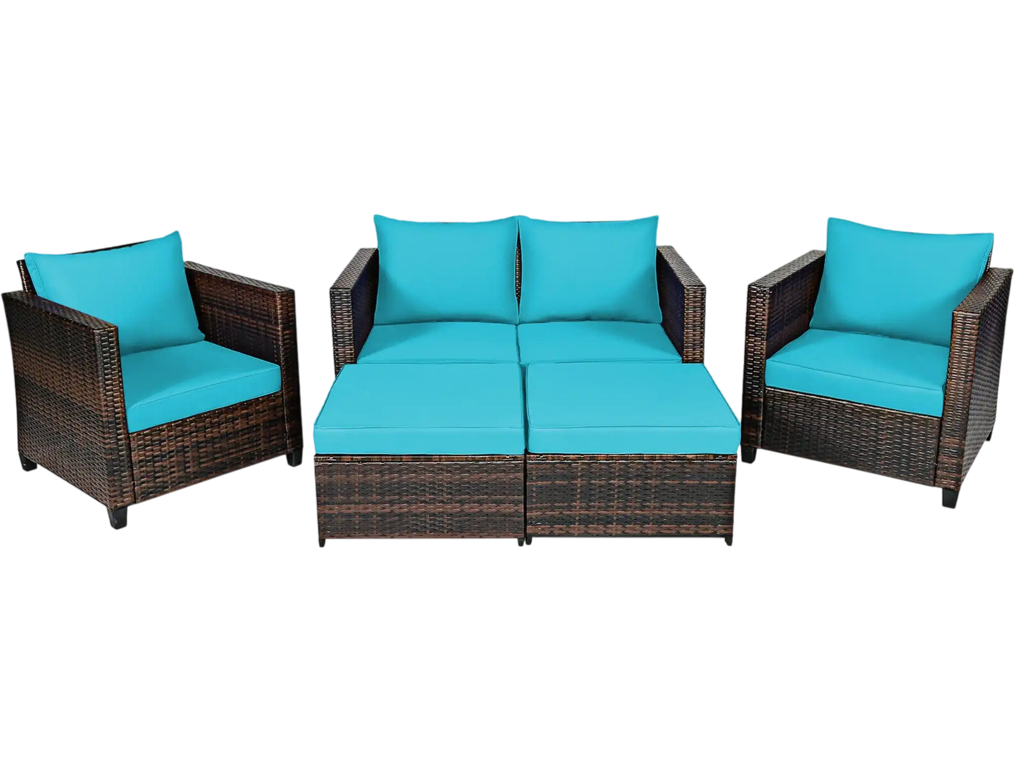 Costway 5-Pc Patio Rattan Furniture Set w/ Removable Cushions 21946308 New