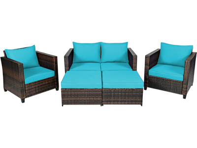 Costway 5-Pc Patio Rattan Furniture Set w/ Removable Cushions 21946308 New