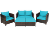 5-piece patio cushioned rattan furniture set in turquoise, featuring a loveseat, 2 sofas, and 2 ottomans for outdoor.