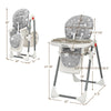 Folding baby high dining chair in gray with 6 height adjustments and detachable tray, ideal for feeding and interaction.