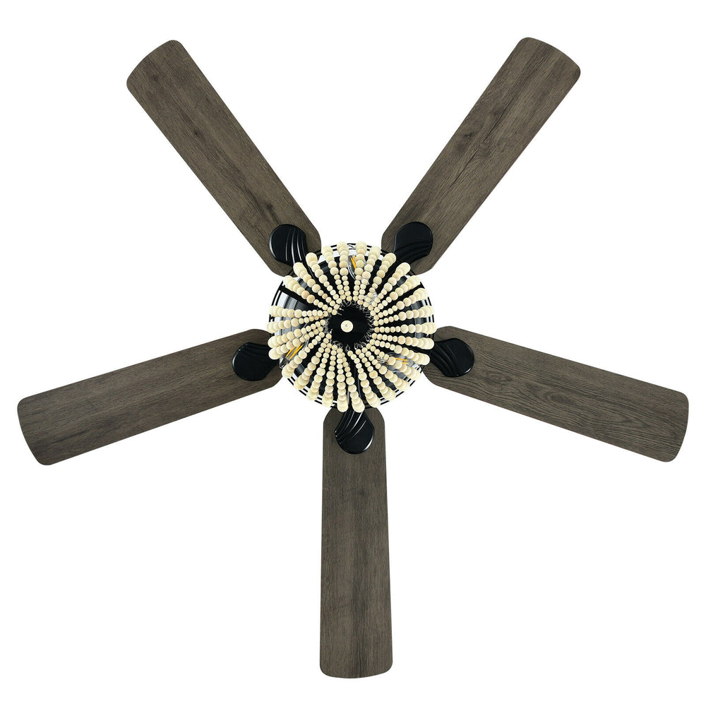 52-inch retro ceiling fan with reversible blades, remote control, and bead lampshade for stylish home decor.