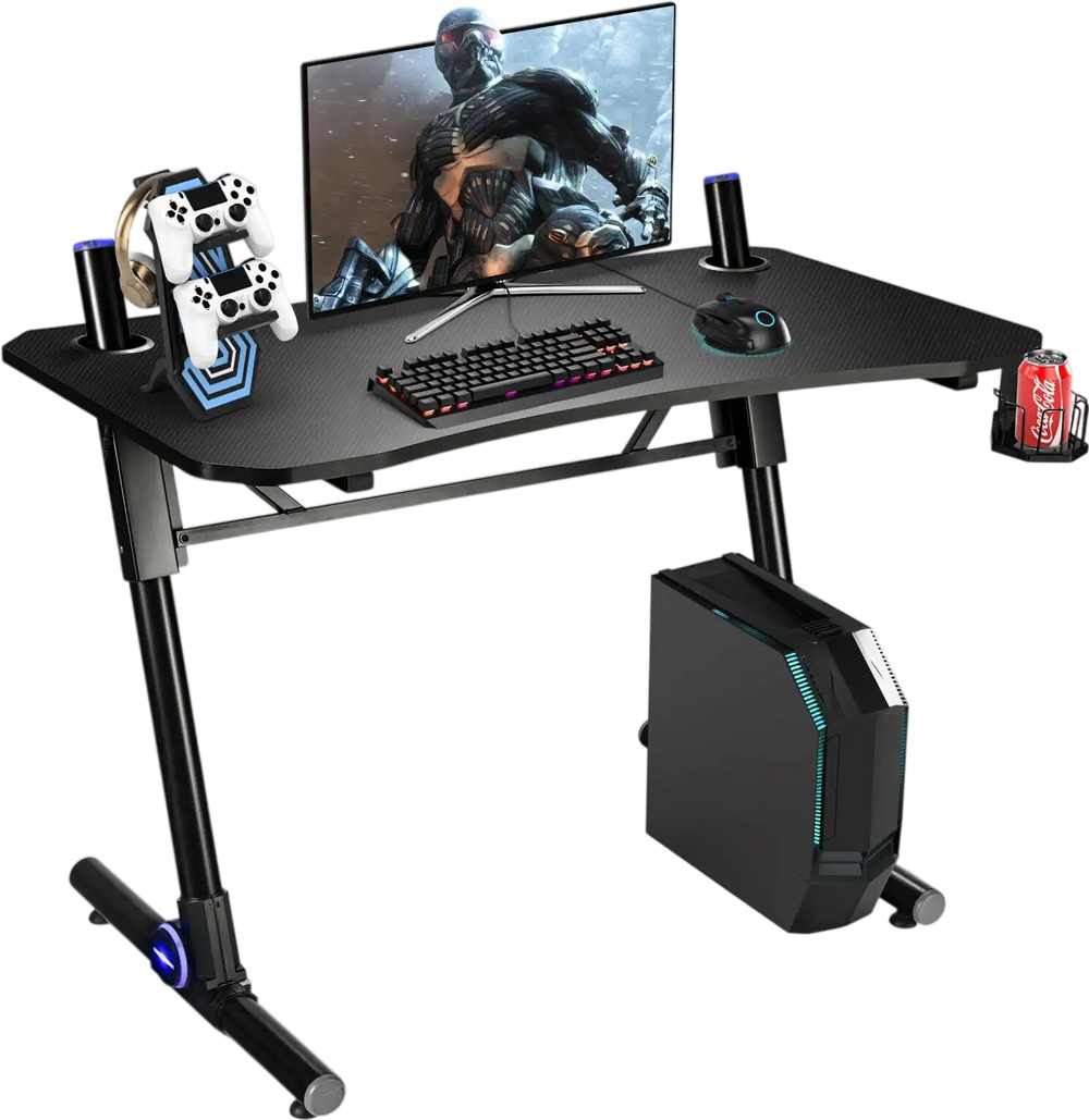 43.5 Inch Height Adjustable Gaming Desk with Blue LED Lights