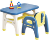 Kids activity table and chair set in blue with ergonomic design, storage rack, and included Montessori toys for.