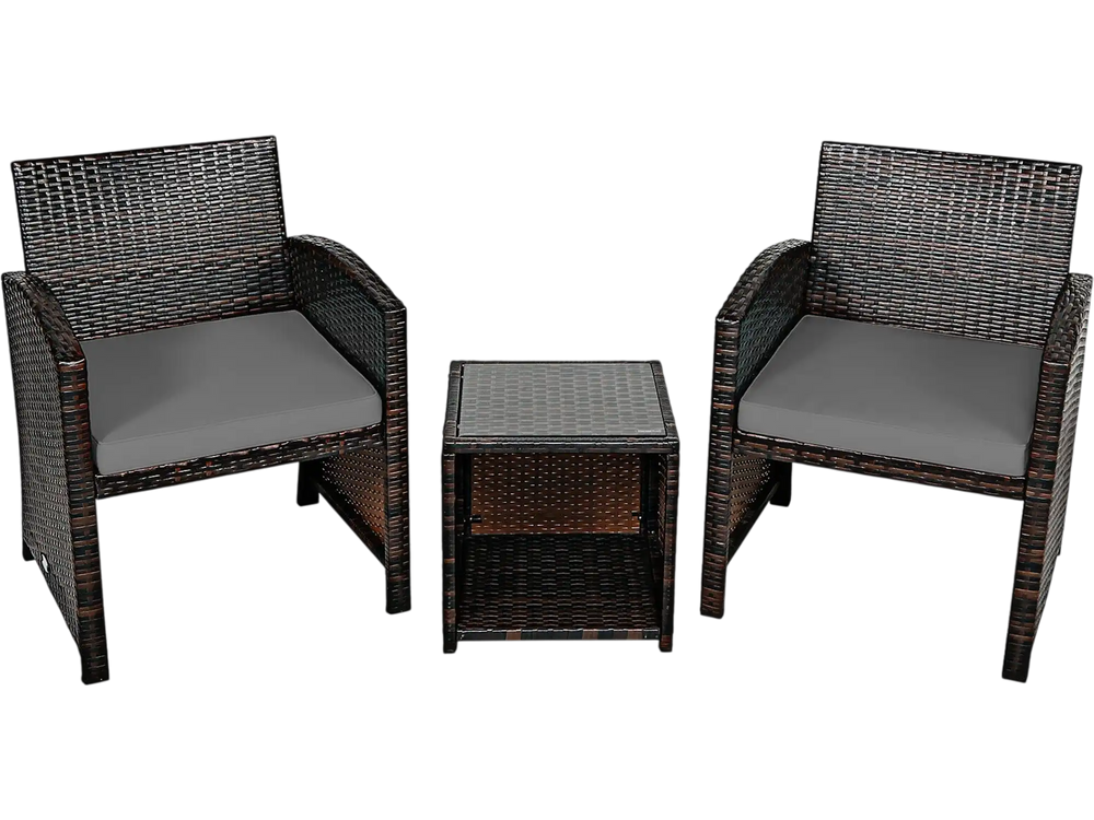 Single PE rattan chair with gray cushion and ergonomic design, perfect for outdoor comfort in garden or patio settings.