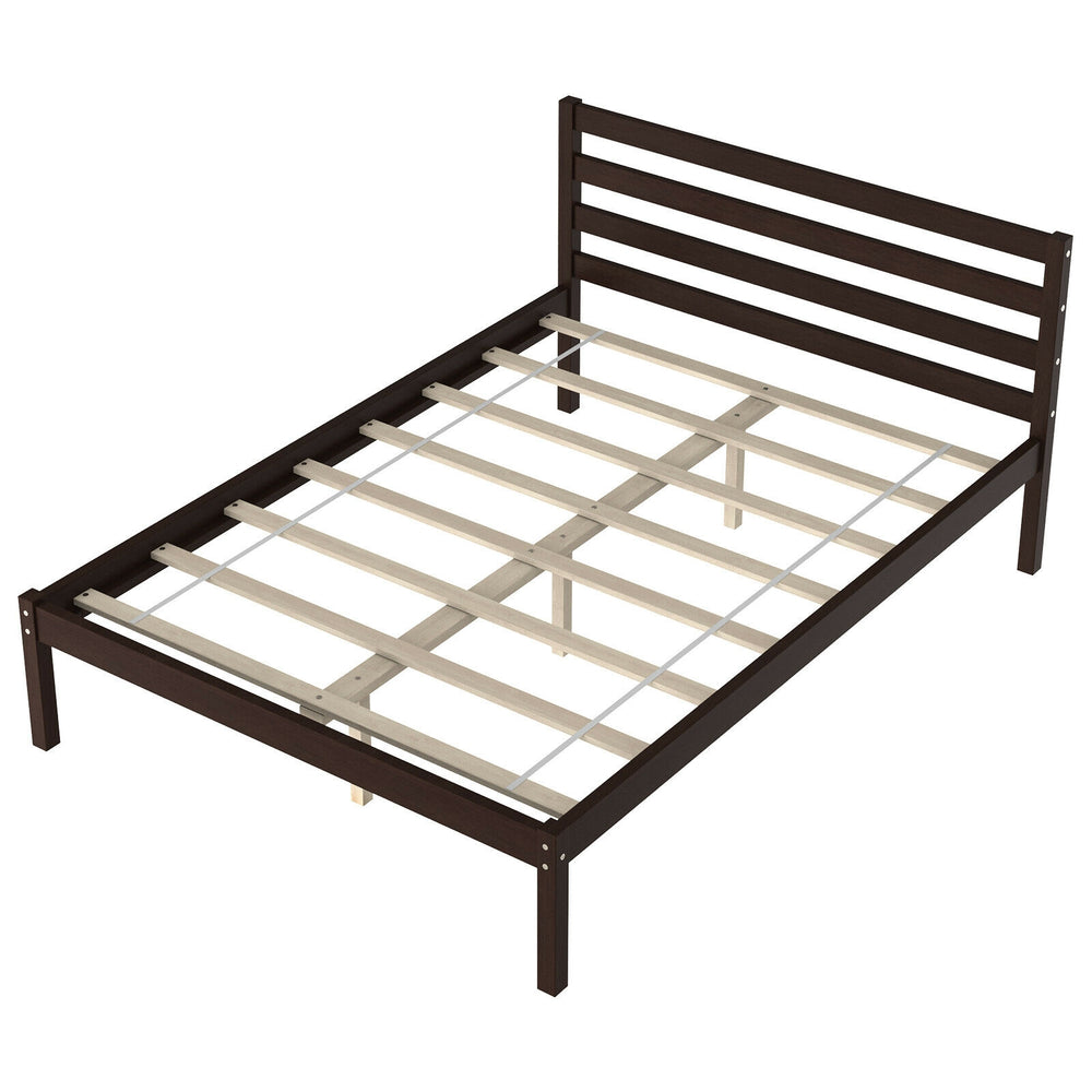 Modern Bed Frame with Wooden Headboard and Plywood Slat Support - Gallery View 8 of 12