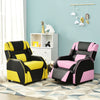 Kids PU leather gaming sofa recliner in pink and black, featuring adjustable backrest and footrest for comfort.