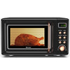 Retro countertop microwave oven with 5 power levels and 360° rotating turntable, perfect for small apartments and dorms.