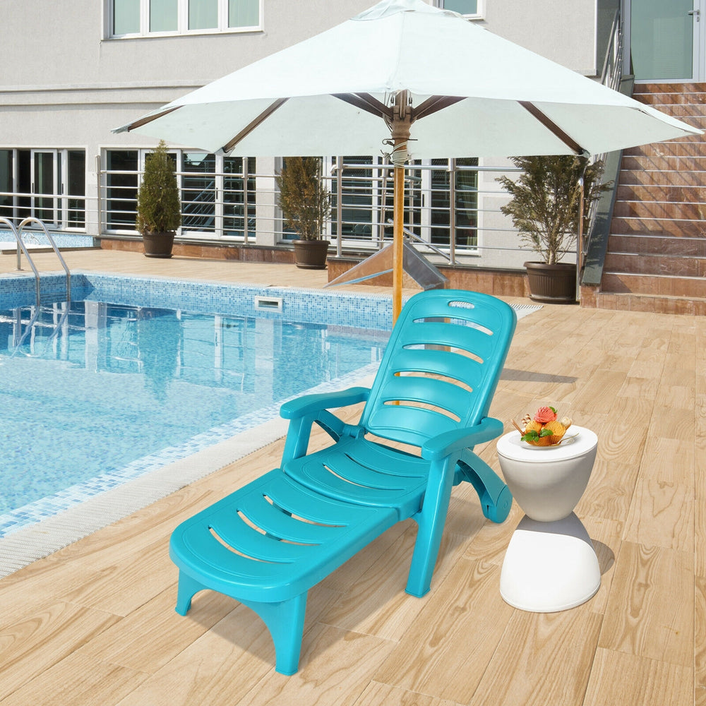 5 Position Adjustable Folding Lounger Chaise Chair-Turquoise - Gallery View 1 of 12