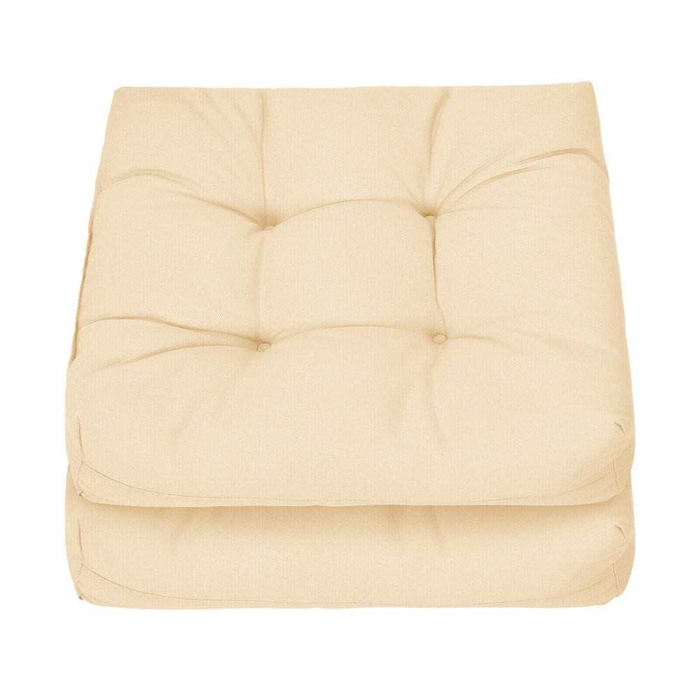 Beige 21-inch patio chair seat cushion pads, filled with 4" high resilience cotton, ideal for indoor and outdoor use.