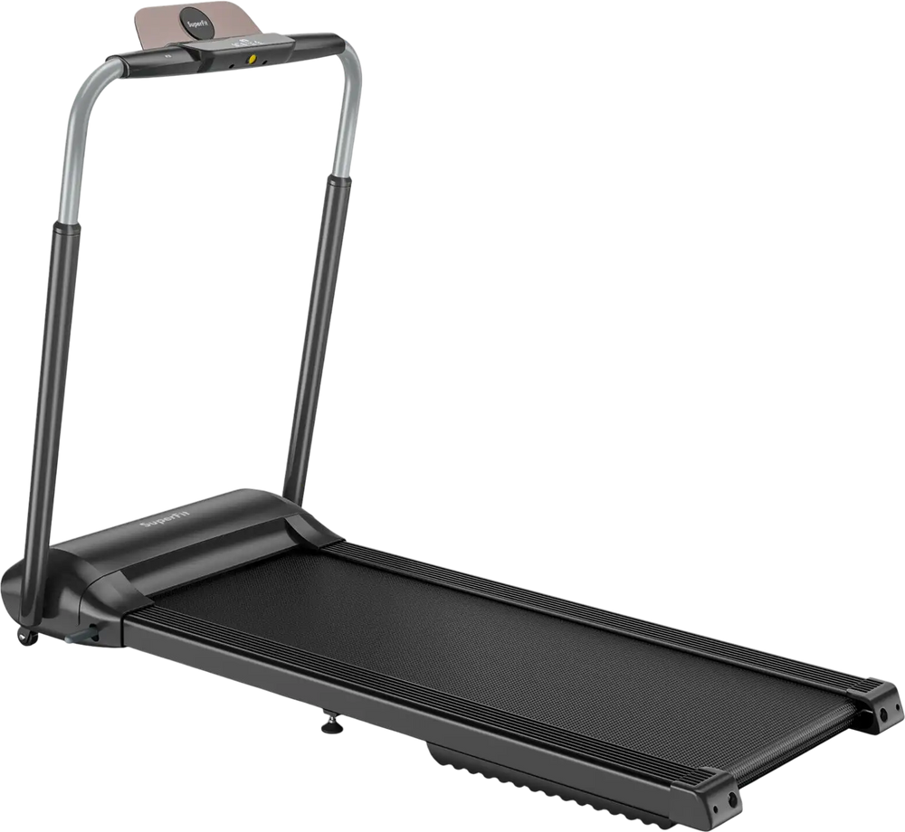 Side view of the Compact Folding Treadmill, highlighting its sleek design and foldable feature for easy home storage.
