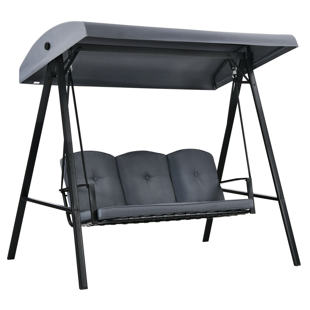 Outdoor 3-Seat Porch Swing with Adjust Canopy and Cushions-Gray - Gallery View 1 of 12