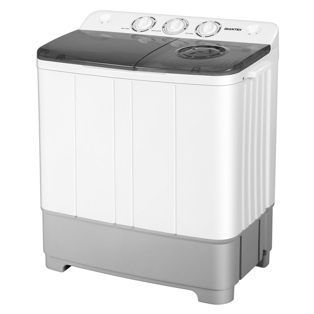 Portable 2-in-1 washing machine with 22lbs capacity, adjustable timer, and twin tub design for efficient laundry use.