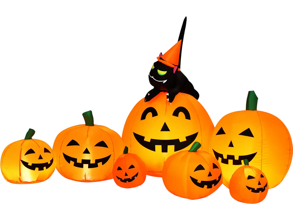 Halloween 7.5 Feet Inflatable Pumpkin Combo with Witch Black Cat