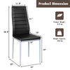 Black PVC leather dining side chair with painted steel legs, featuring modern design and dimensions for stylish seating.