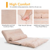 Beige 6-position adjustable sleeper lounge couch with soft corduroy fabric and two pillows, ideal for versatile use.