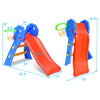 Kids plastic folding slide with basketball hoop, durable HDPE material, two-step ladder for indoor fun and safety.
