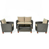 4-piece patio rattan furniture set with cushions, featuring a loveseat and two chairs, perfect for outdoor relaxation.