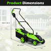Adjustable electric corded lawn mower with a 13.5-inch cutting width and foldable handle for easy storage.